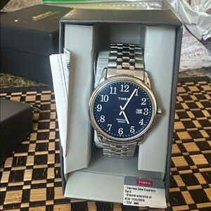 Timex Silver Watch with Navy Dial